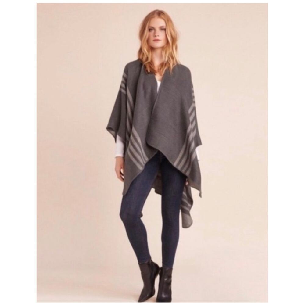 NEW BB Dakota Reversible Charcoal Gray Striped Knit Poncho Blanket